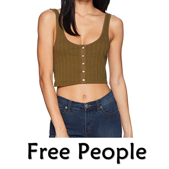 Free People Tops - Free People Moss Green Scoop Neck Ribbed Crop Top